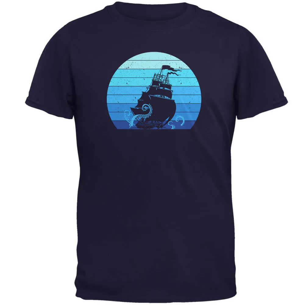 Marine Ocean Sail Boat Octopus Kraken Retro Sun Blue Mens T Shirt sold by Old Glory