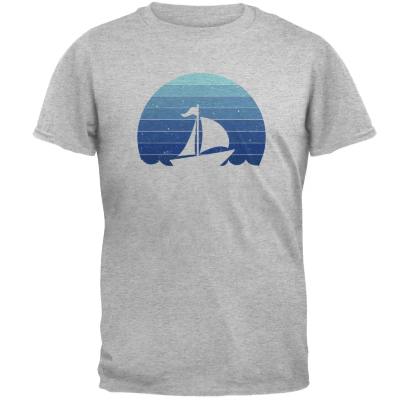 Marina Ocean Sail Boat Silhouette Retro Sunset Blue Mens T Shirt sold by Old Glory