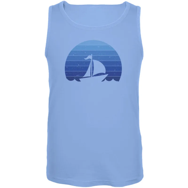 Marina Ocean Sail Boat Silhouette Retro Sunset Blue Mens Tank Top sold by Old Glory
