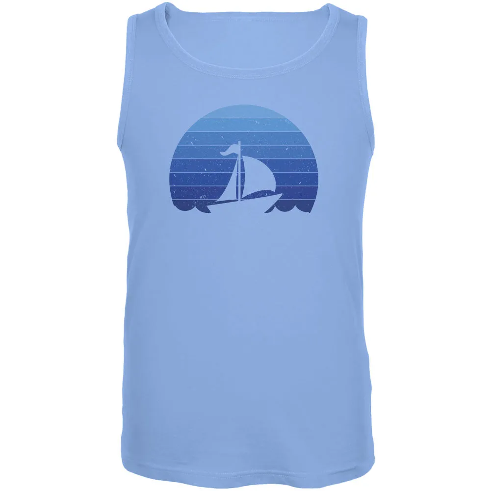Marina Ocean Sail Boat Silhouette Retro Sunset Blue Mens Tank Top sold by Old Glory