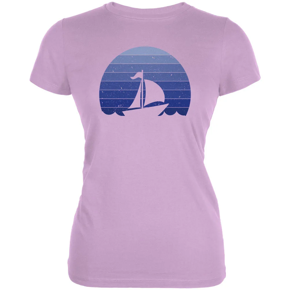 Marina Ocean Sail Boat Silhouette Retro Sunset Blue Juniors Soft T Shirt sold by Old Glory product image thumbnail 2