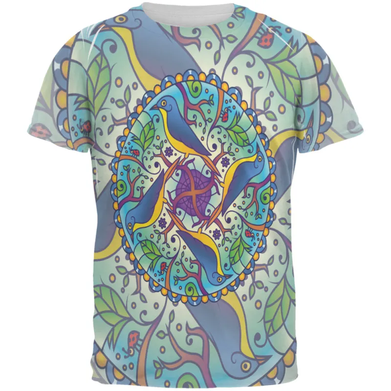 Mandala Trippy Stained Glass Spring Birds All Over Mens T Shirt sold by Old Glory