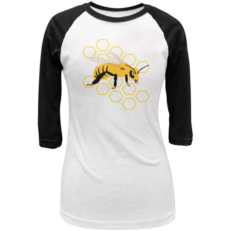 Honey Bee Honeycomb Outline Juniors 3/4 Sleeve Raglan T Shirt sold by Old Glory