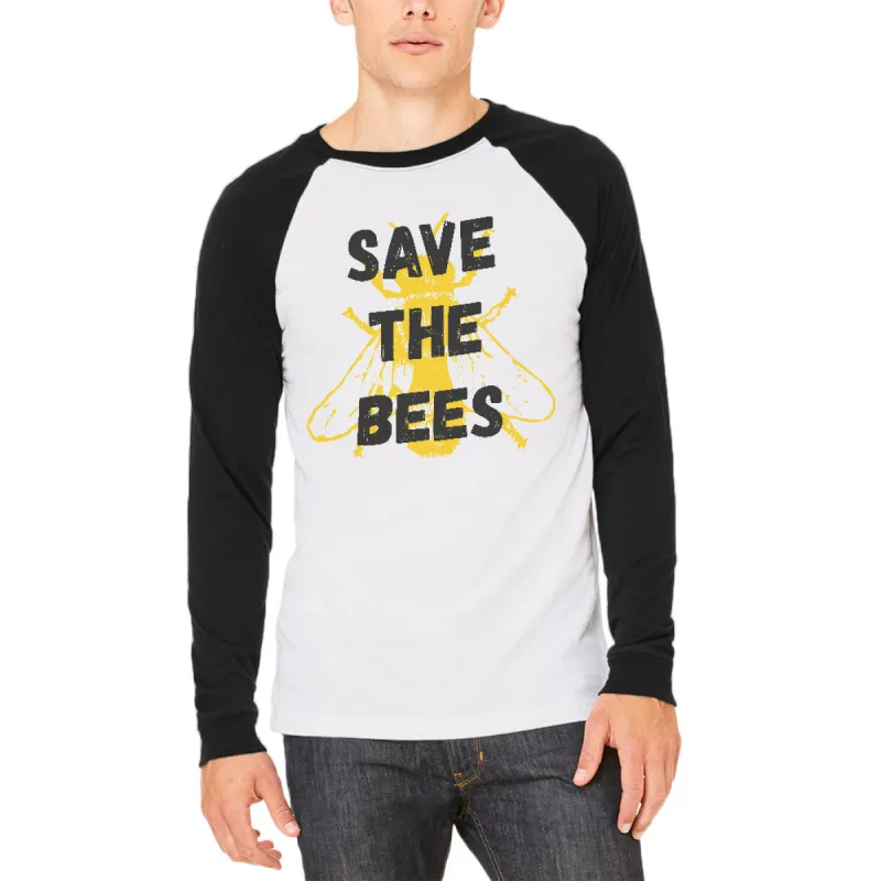 Honey Bee Save the Bees Mens Long Sleeve Raglan T Shirt sold by Old Glory