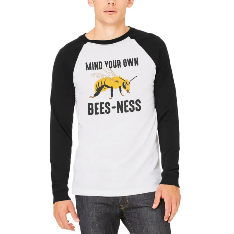 Honey Bee Mind Your Own Bees-ness Business Mens Long Sleeve Raglan T Shirt sold by Old Glory