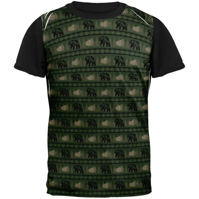 Grizzly Bear Adirondack Pattern Green All Over Mens Black Back T Shirt sold by Old Glory