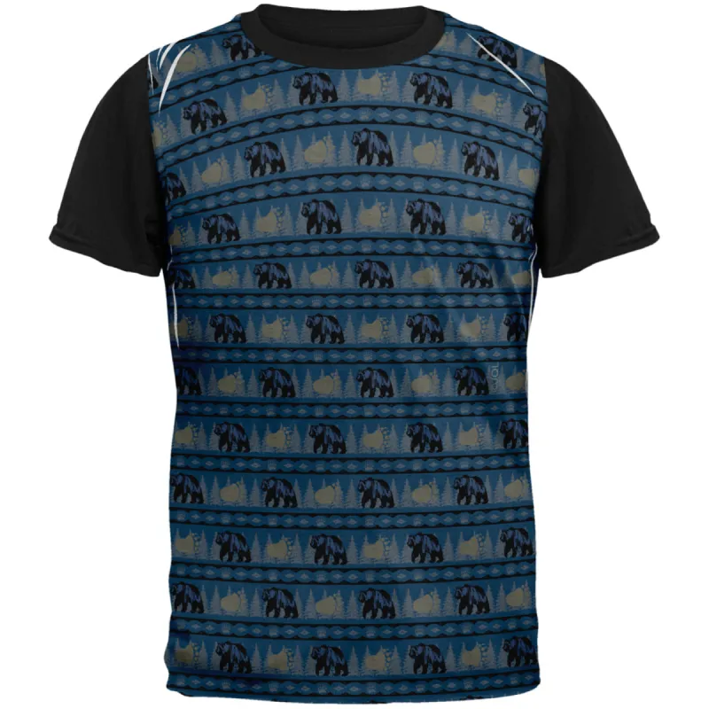 Grizzly Bear Adirondack Pattern Blue All Over Mens Black Back T Shirt sold by Old Glory