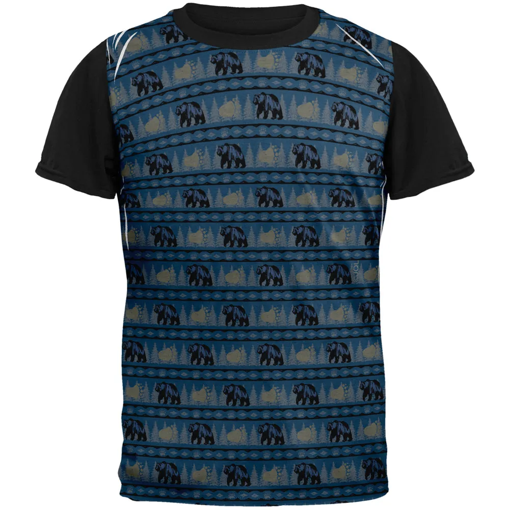 Grizzly Bear Adirondack Pattern Blue All Over Mens Black Back T Shirt sold by Old Glory