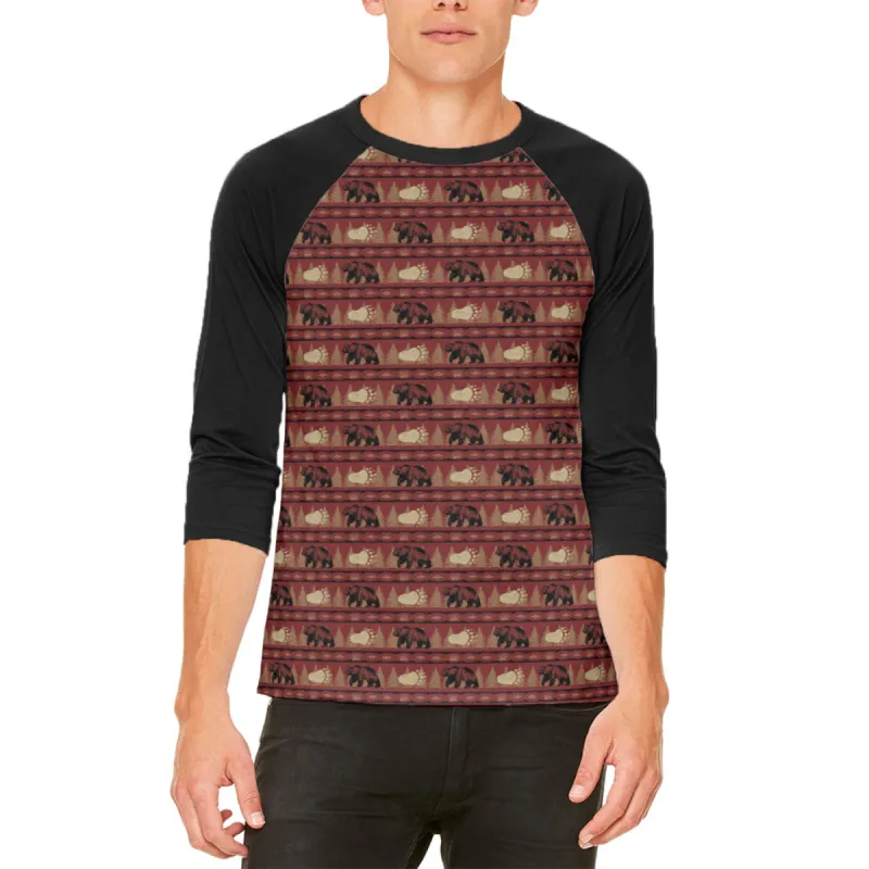 Grizzly Bear Adirondack Pattern Red Mens Raglan T Shirt sold by Old Glory