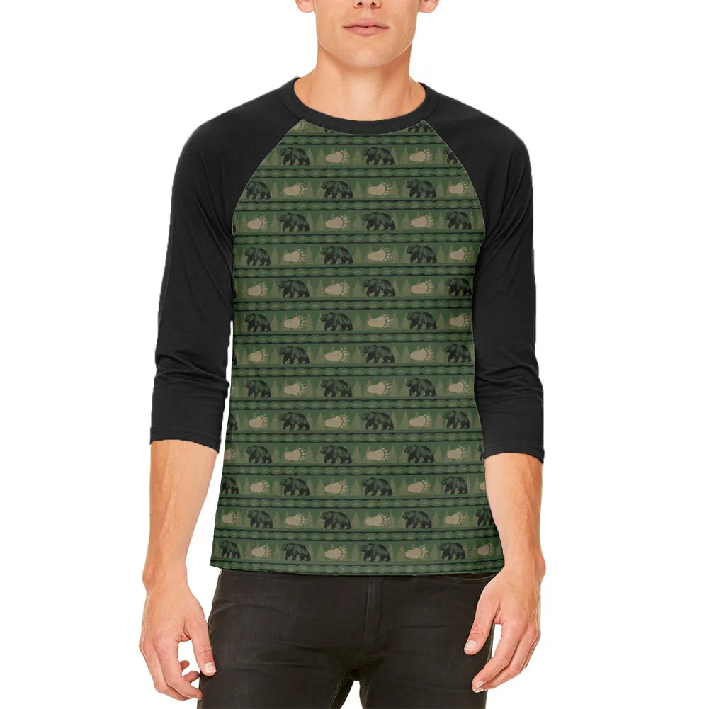 Grizzly Bear Adirondack Pattern Green Mens Raglan T Shirt sold by Old Glory