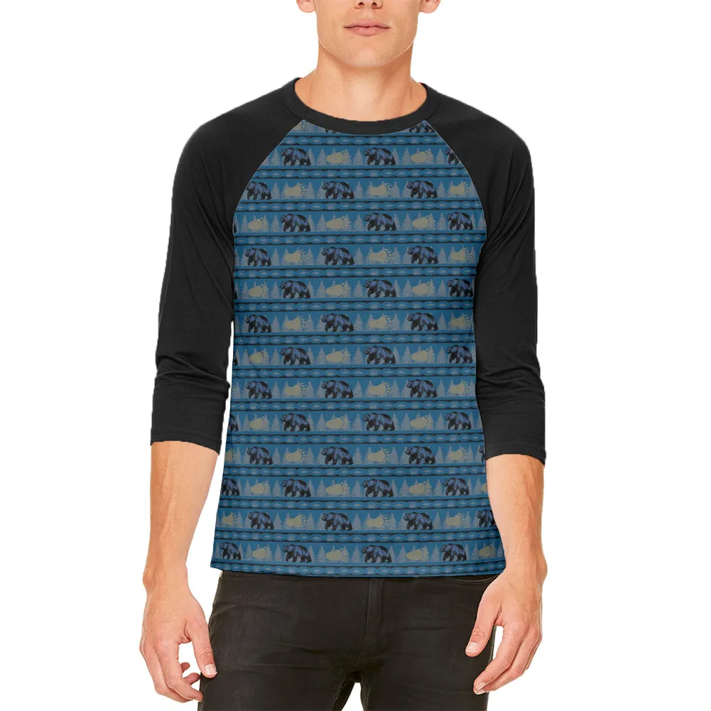 Grizzly Bear Adirondack Pattern Blue Mens Raglan T Shirt sold by Old Glory