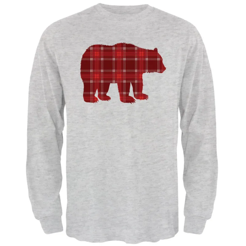 Autumn Plaid Bear Mens Long Sleeve T Shirt sold by Old Glory
