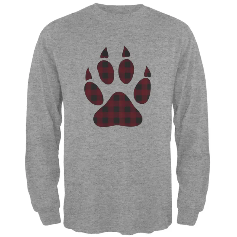 Autumn Buffalo Plaid Bear Claw Paw Mens Long Sleeve T Shirt sold by Old Glory