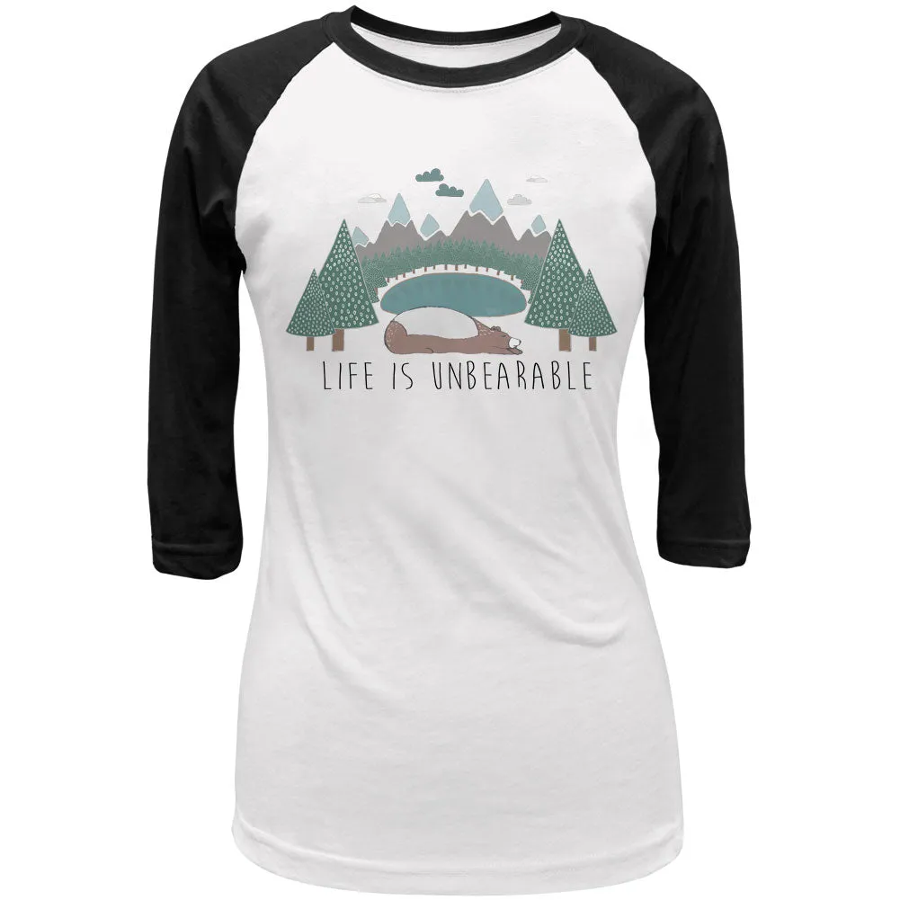 Autumn Life is Unbearable Bear Pun Juniors 3/4 Sleeve Raglan T Shirt sold by Old Glory