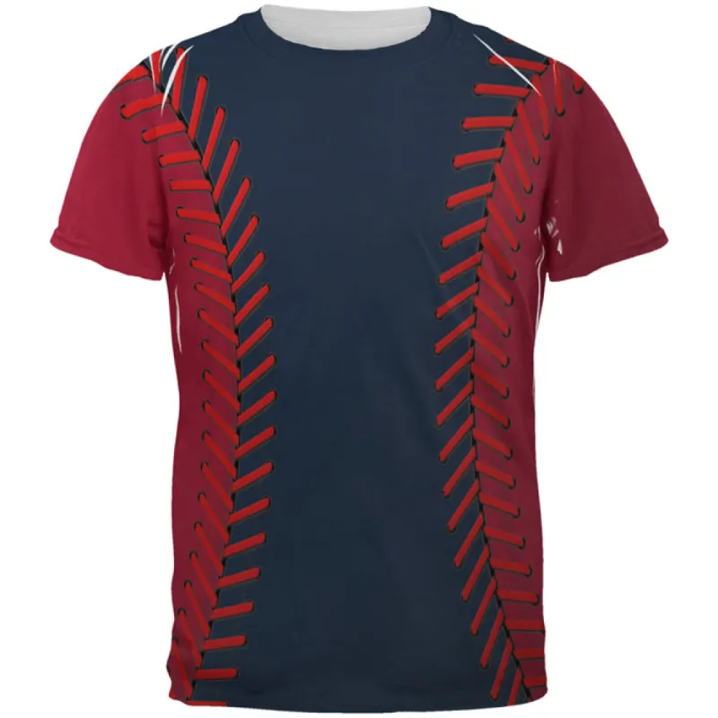 Baseball League Navy Blue and Scarlet All Over Mens T Shirt sold by Old Glory