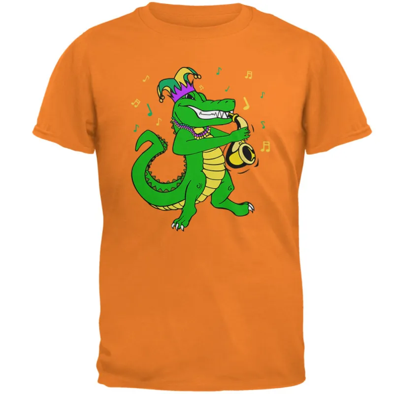 Mardi Gras Alligator Playing Saxaphone Jester Jazz Mens T Shirt sold by Old Glory