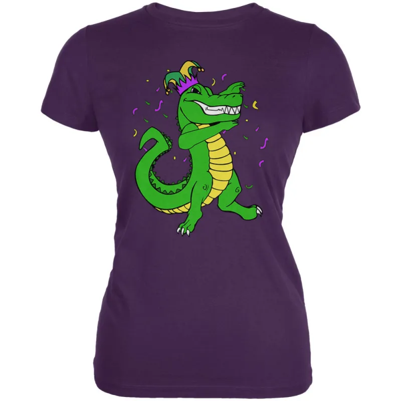 Mardi Gras Dabbing Alligator Jester Juniors Soft T Shirt sold by Old Glory