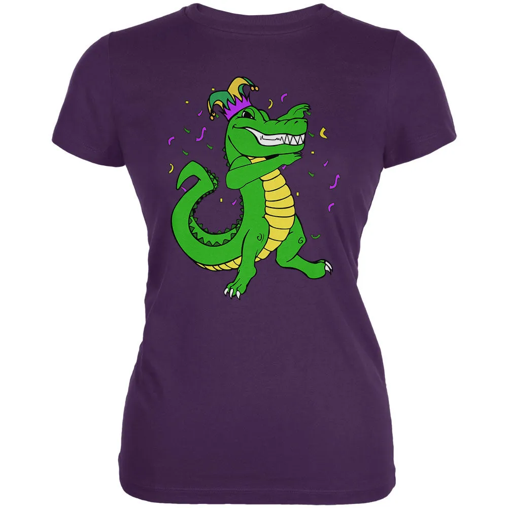 Mardi Gras Dabbing Alligator Jester Juniors Soft T Shirt sold by Old Glory