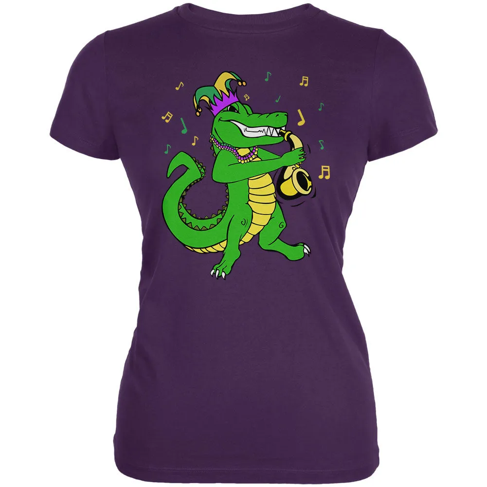 Mardi Gras Alligator Playing Saxaphone Jester Jazz Juniors Soft T Shirt sold by Old Glory