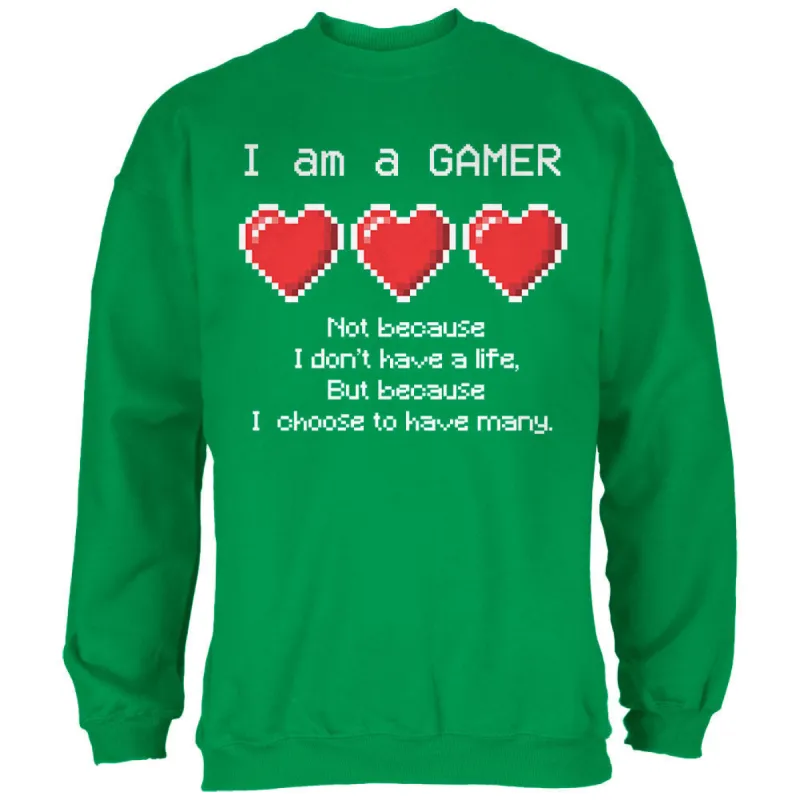 Eight Bit Three Lives Gamer Irish Green Adult Sweatshirt sold by Old Glory