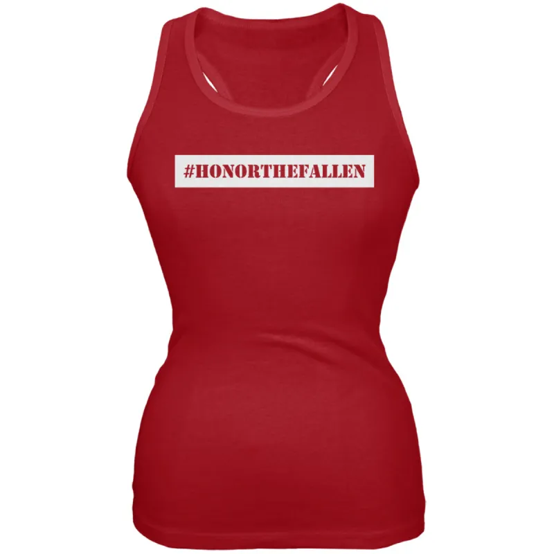 Memorial Day Hashtag Honor the Fallen Red Juniors Soft Tank Top sold by Old Glory