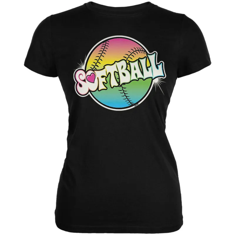 Rainbow Softball Neon Juniors Soft T Shirt sold by Old Glory