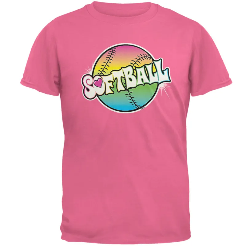 Rainbow Softball Neon Mens T Shirt sold by Old Glory