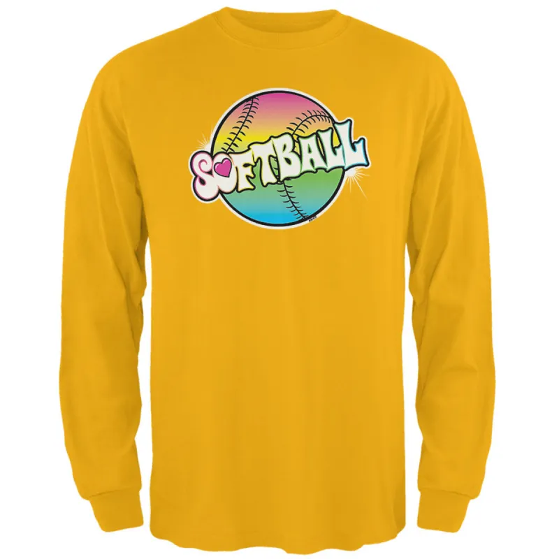 Rainbow Softball Neon Mens Long Sleeve T Shirt sold by Old Glory