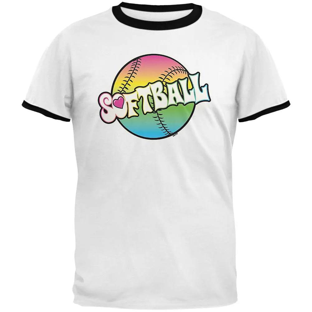 Rainbow Softball Neon Mens Ringer T Shirt sold by Old Glory