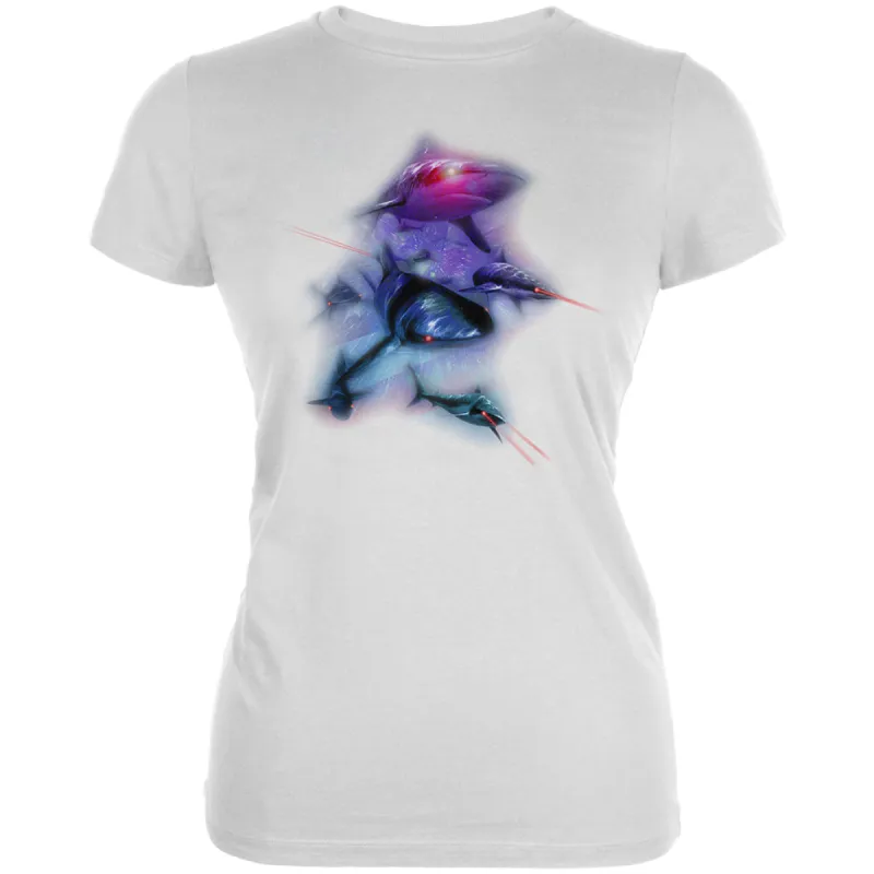 4th of July Patriotic American Galaxy Laser Sharks Juniors Soft T Shirt sold by Old Glory