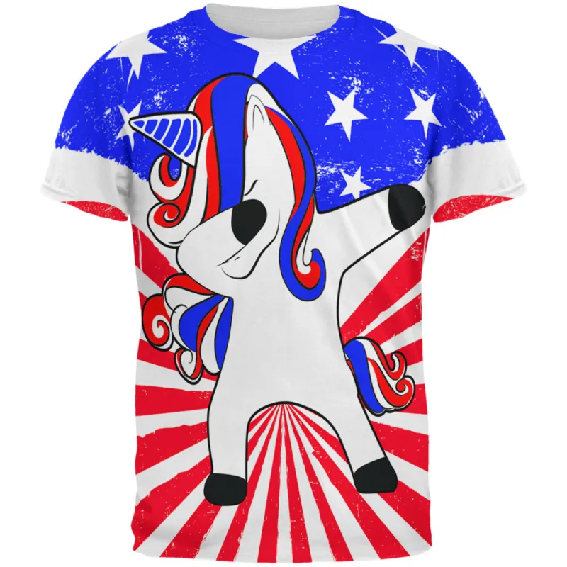 4th of July Dabbing Unicorn Americorn All Over Mens T Shirt sold by Old Glory