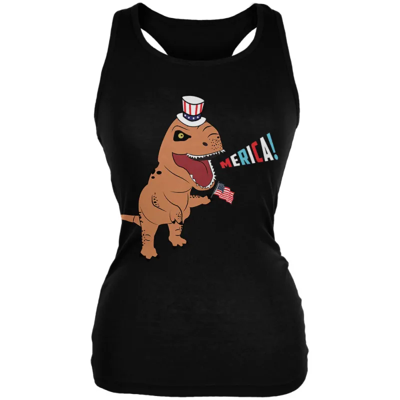 4th Of July Merica Patriotic T-Rex Dinosaur Juniors Soft Tank Top sold by Old Glory