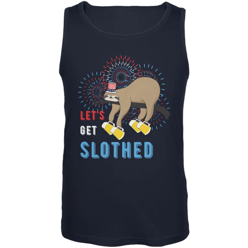 4th of July Beer Drinking Sloth Let's Get Slothed Mens Tank Top sold by Old Glory
