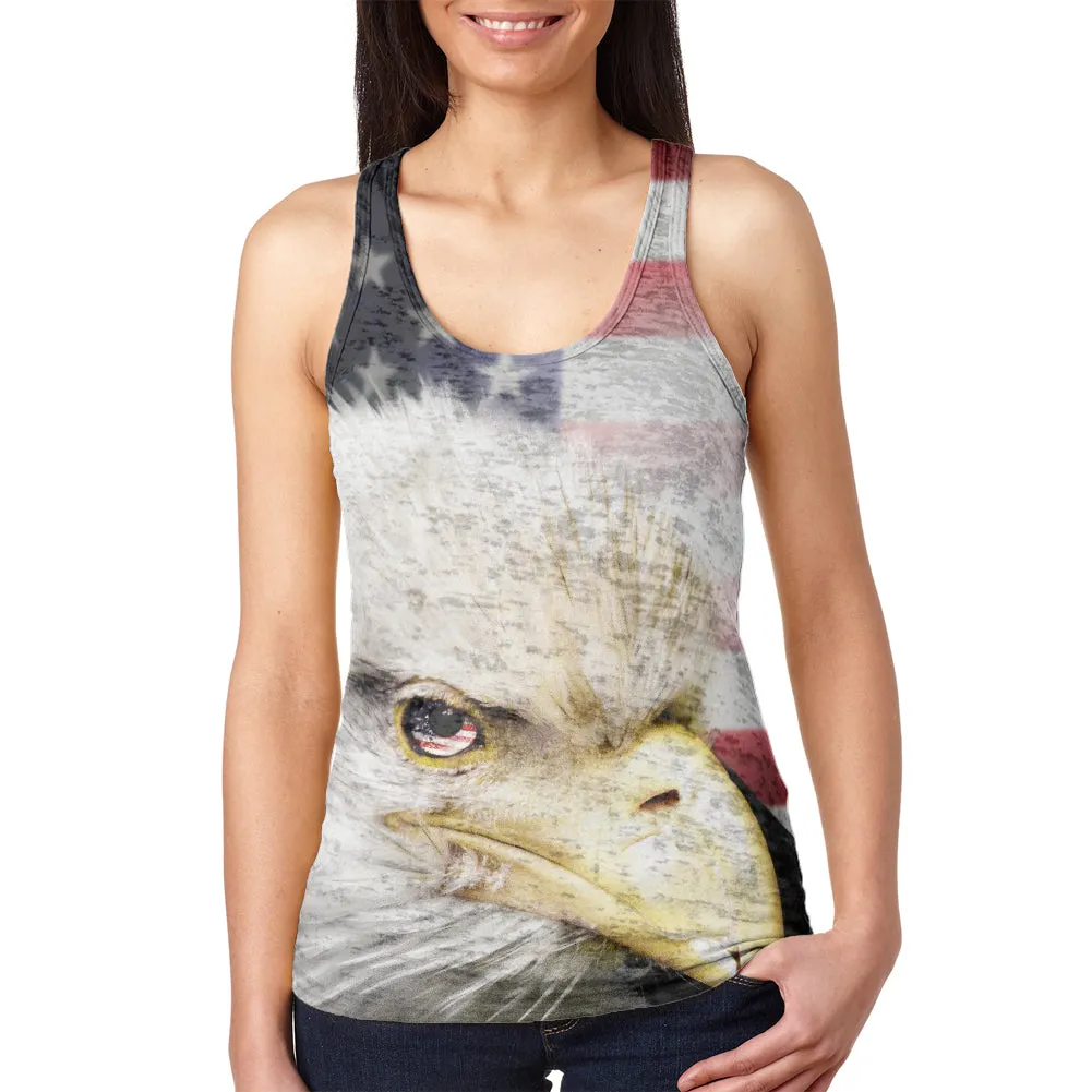 4th of July American Bald Eagle Eye Flag Juniors Burnout Racerback Tank Top sold by Old Glory