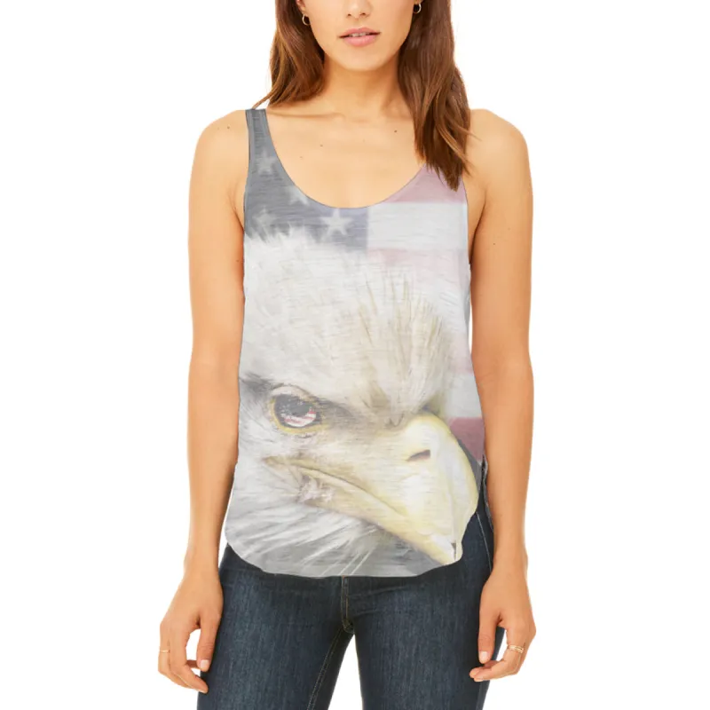 4th of July American Bald Eagle Eye Flag Juniors Flowy Side Slit Tank Top sold by Old Glory