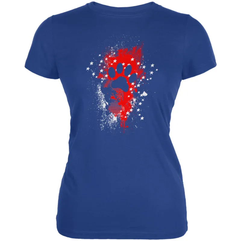 4th of July Puppy Dog Paw Print Stars and Splatters Juniors Soft T Shirt sold by Old Glory