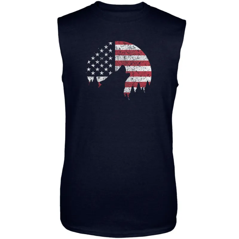 4th Of July Wolf Silhouette Flag Moon Mens Sleeveless Shirt sold by Old Glory