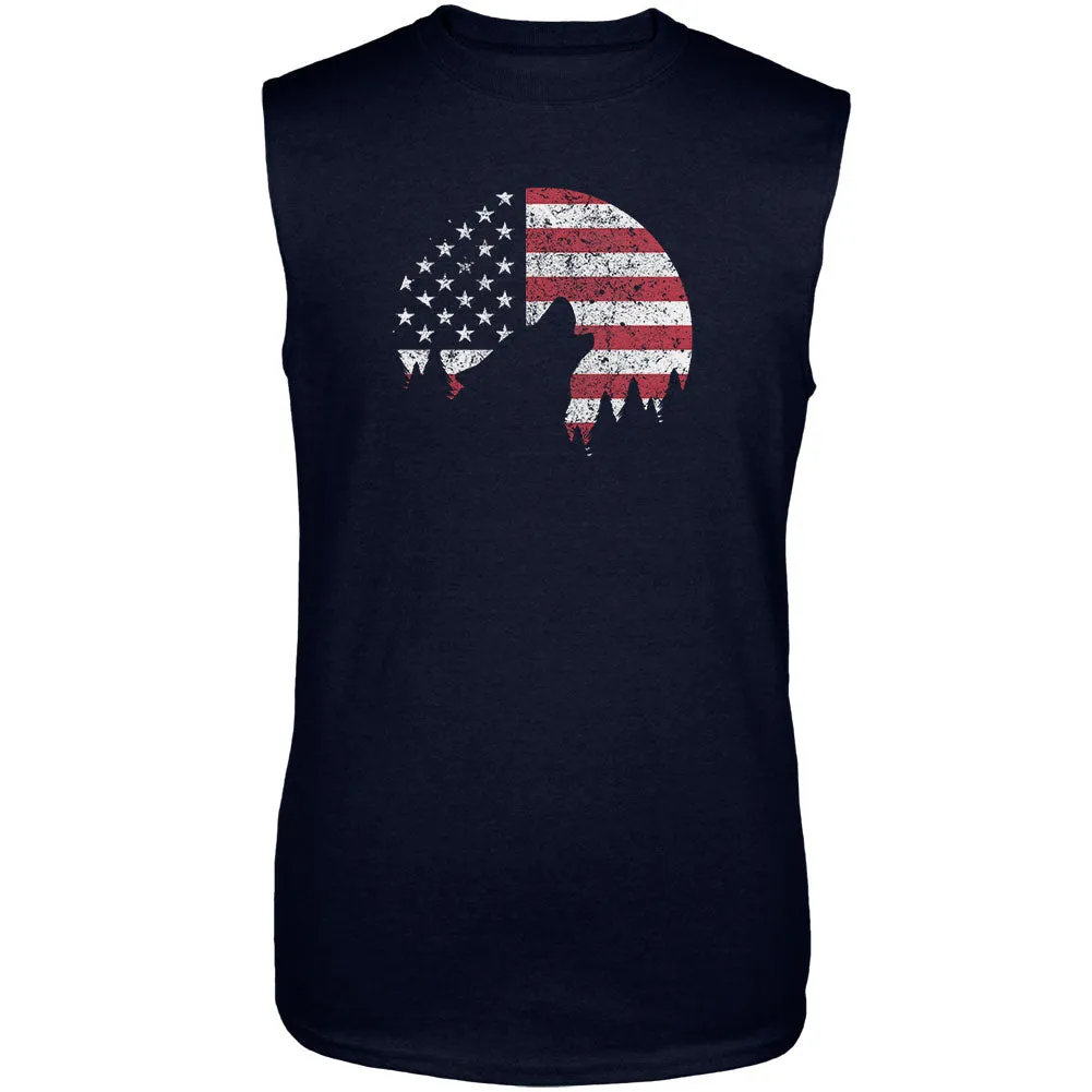 4th Of July Wolf Silhouette Flag Moon Mens Sleeveless Shirt sold by Old Glory