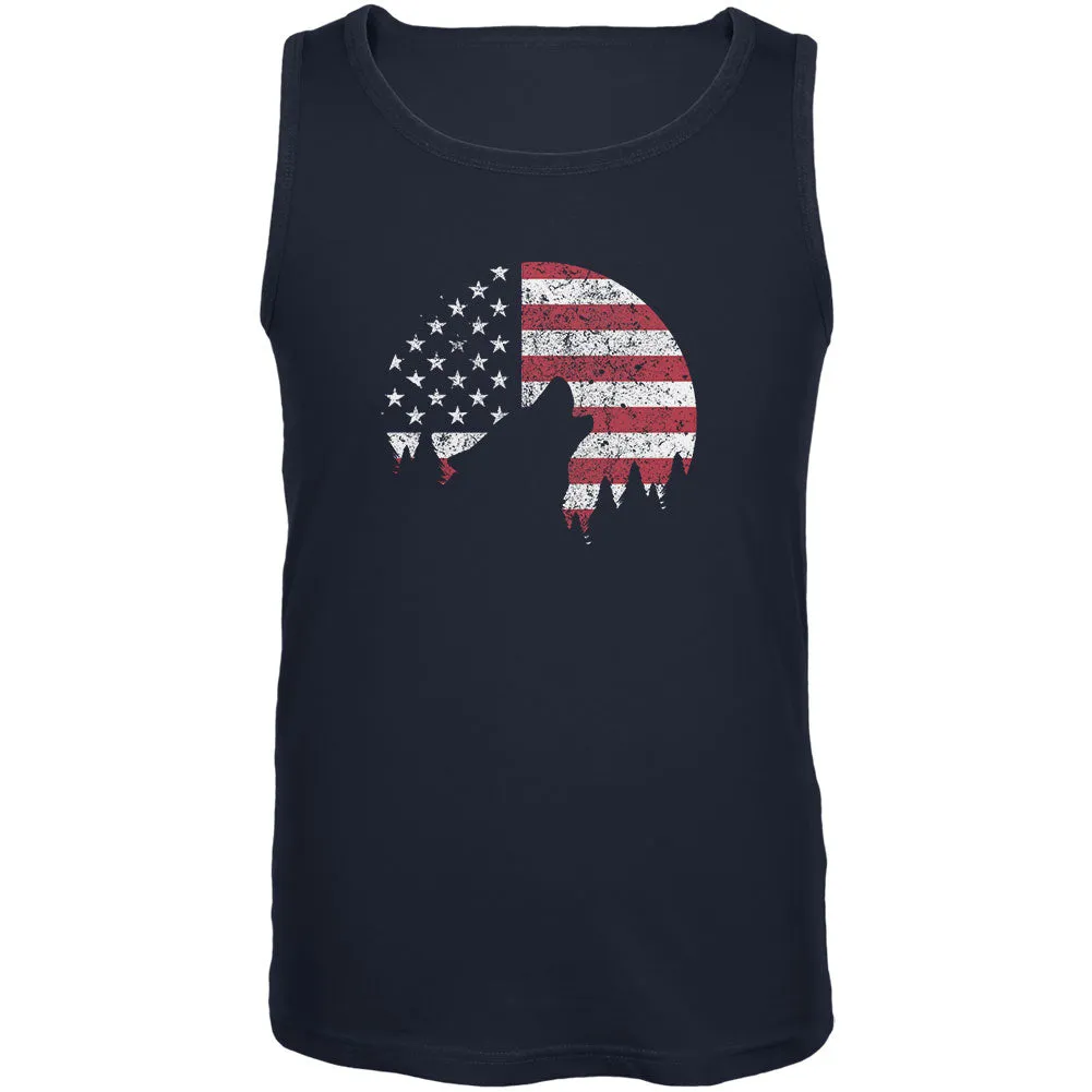 4th Of July Wolf Silhouette Flag Moon Mens Tank Top sold by Old Glory