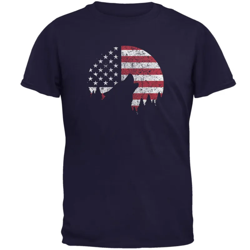 4th Of July Wolf Silhouette Flag Moon Mens T Shirt sold by Old Glory