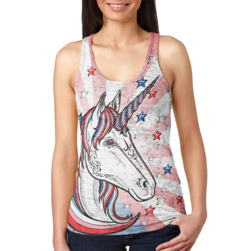 4th of July Freedom is Magical Unicorn Juniors Burnout Racerback Tank Top sold by Old Glory