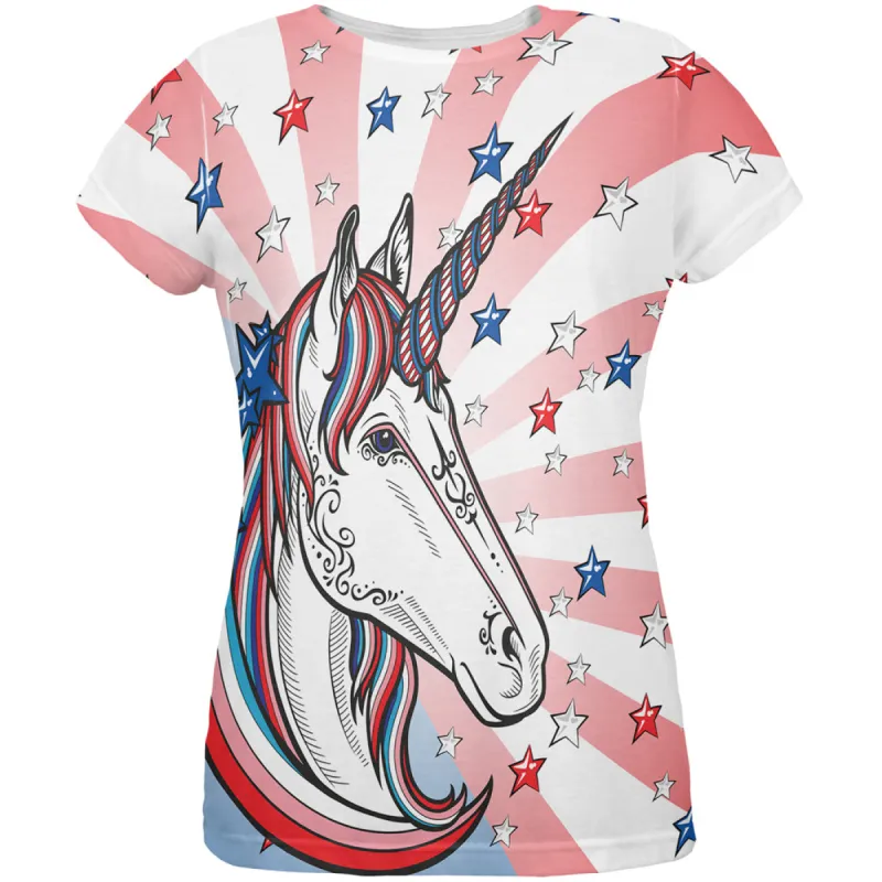 4th of July Freedom is Magical Unicorn All Over Womens T Shirt sold by Old Glory