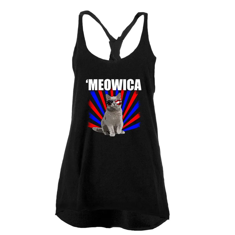 Cat 4th of July Meowica Juniors Twist Tank Top sold by Old Glory