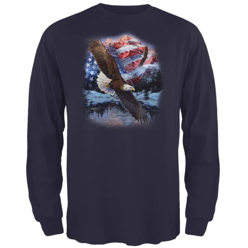 4th Of July American Flag Bald Eagle Mens Long Sleeve T Shirt sold by Old Glory