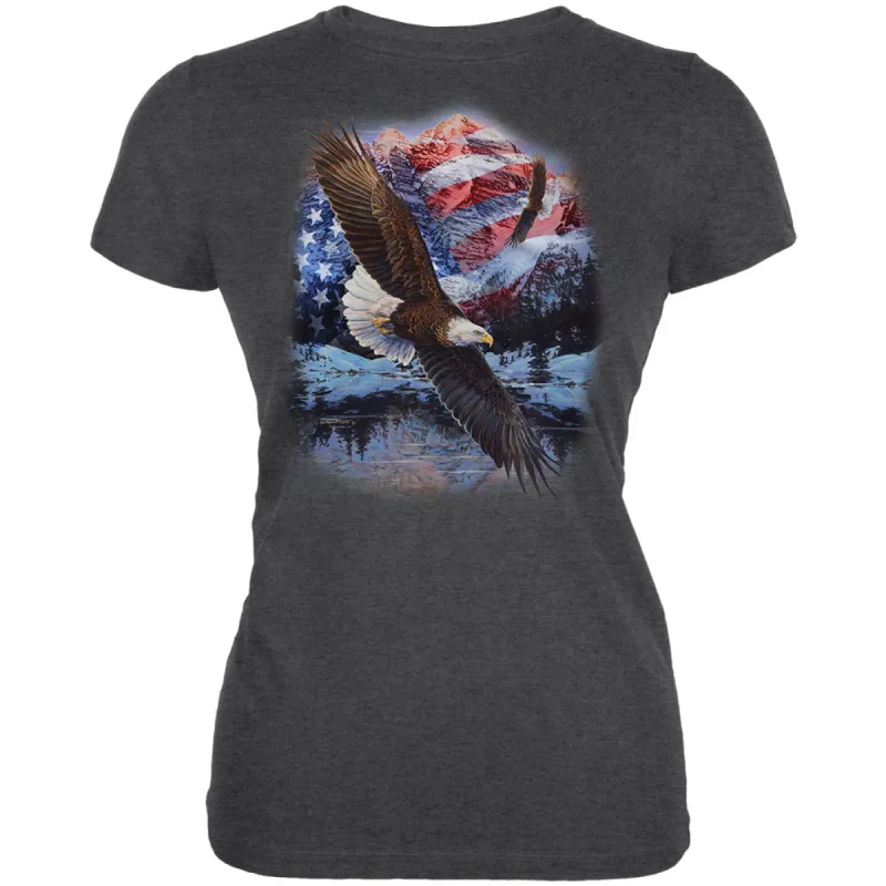 4th Of July American Flag Bald Eagle Juniors Soft T Shirt sold by Old Glory