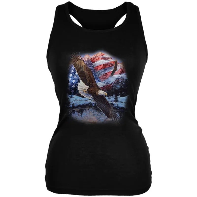 4th of July American Flag Bald Eagle Juniors Soft Tank Top sold by Old Glory