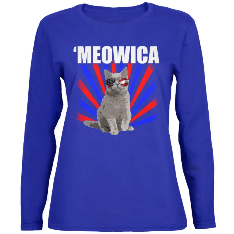 Cat 4th of July Meowica Womens Long Sleeve T Shirt sold by Old Glory