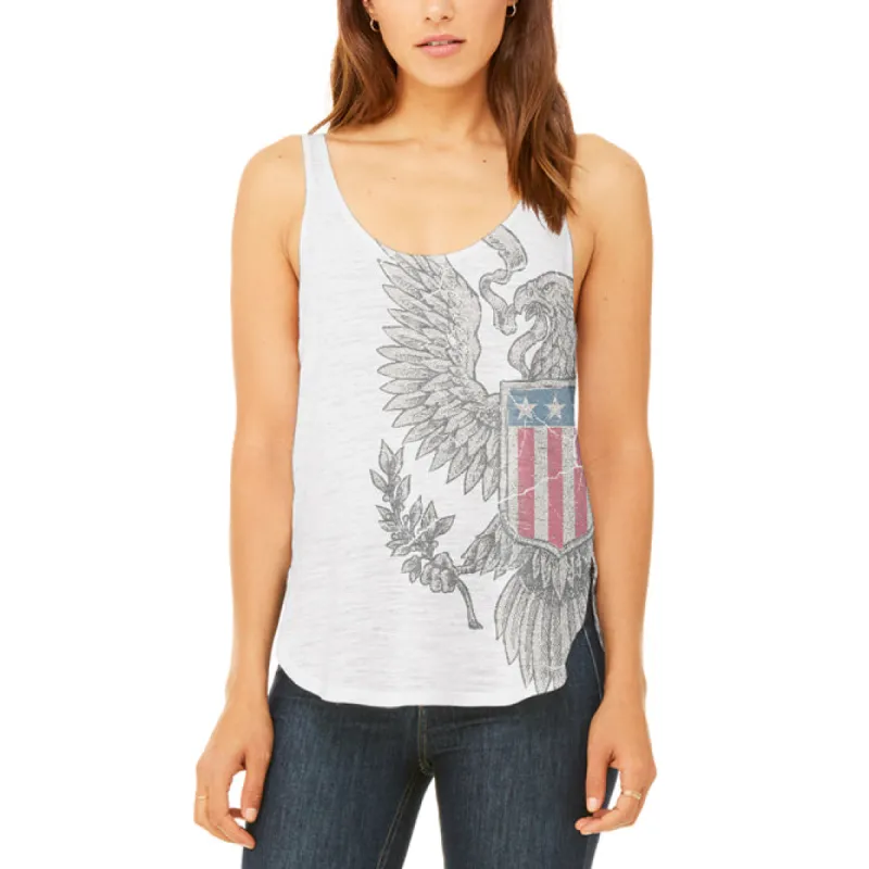 4th Of July Born Free Vintage American Eagle Juniors Flowy Side Slit Tank Top sold by Old Glory