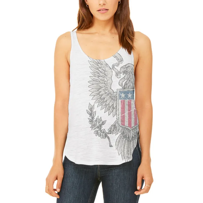 4th Of July Born Free Vintage American Eagle Juniors Flowy Side Slit Tank Top sold by Old Glory