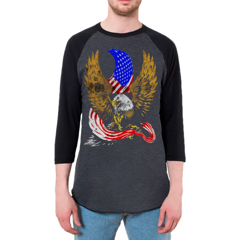 July 4th Screaming Bald Eagle of Freedom Adult Long Sleeve Raglan T-Shirt sold by Old Glory